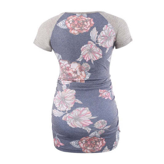 Round Neck Short Sleeve Printed Maternity T-shirt