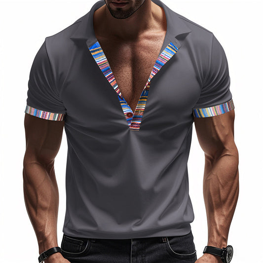 Men's Short-sleeved V-neck Printed Loose Casual Polo Shirt