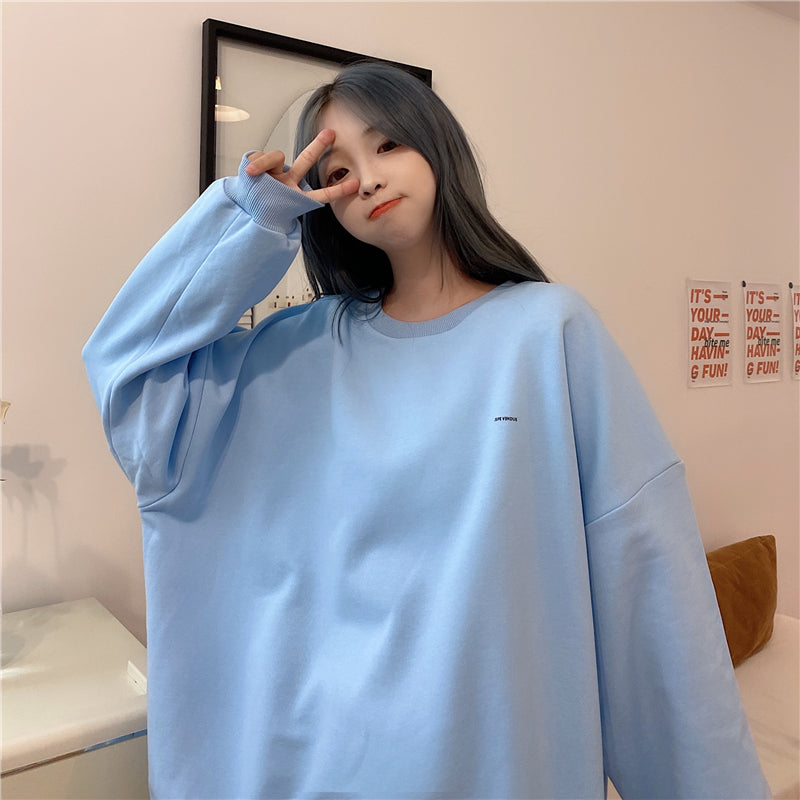 Dinosaur Embroidery Sweater Women Loose Large Size Long-sleeved Round Neck Casual Top