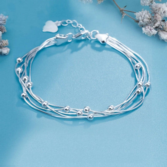 S925 Sterling Silver Multi-layer Ball Bracelet Women's Ins Style Niche