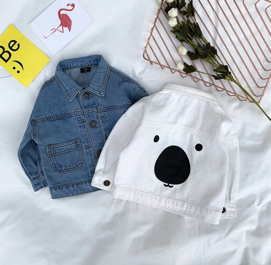 Cartoon bear boy denim jacket