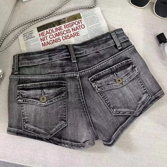 Low Waist Retro Washed Denim Shorts For Women