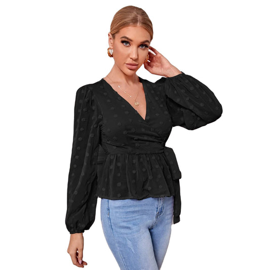 V-neck Slim-fit Light Mature Blouse Women