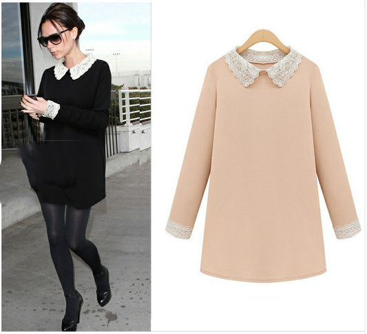 Lace collar plus size dress