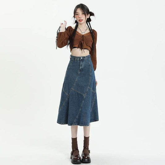 Long Skirt High Waist Denim Skirt Cross Skirt For Women