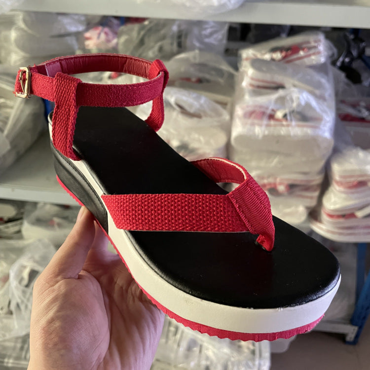 Solid Color Wedge Heel Side Hollow Back Hollow Round Toe Sandals Women's Shoes