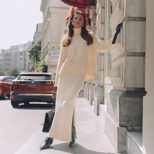 Loose Temperament Sweater Split Skirt Suit