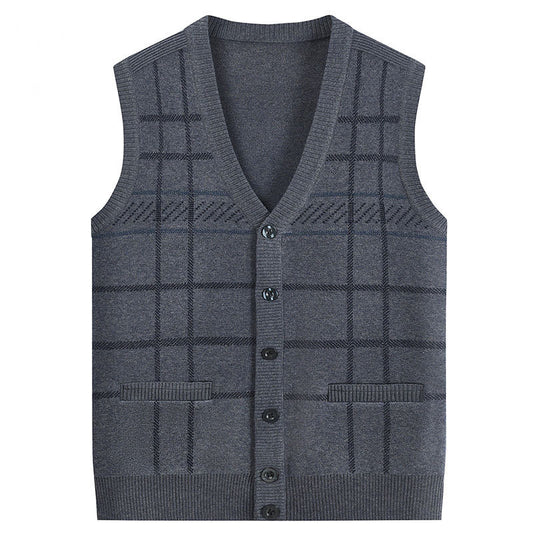 Knitted Cardigan Thickened Men's Waistcoat Vest For The Elderly