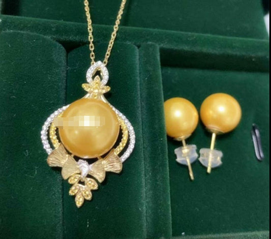 Gold pearl sterling silver color separation k gold craft pendant earrings set
