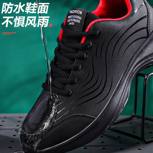 Black Leather-uppers Waterproof And Non-slip Running And Casual Shoes