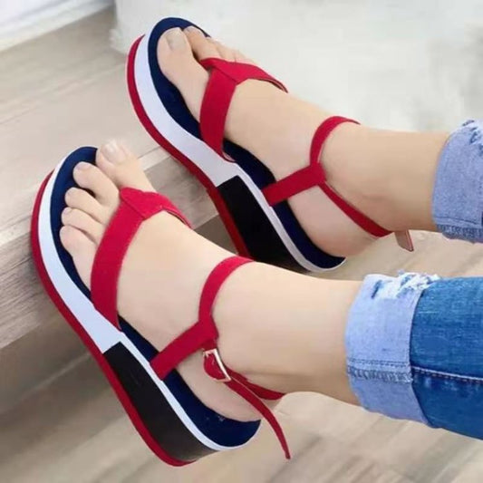Solid Color Wedge Heel Side Hollow Back Hollow Round Toe Sandals Women's Shoes