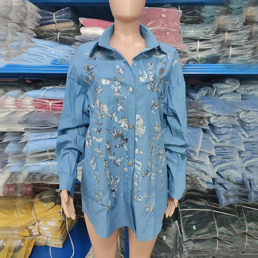 Women's Long Sleeve Denim Top Jacket Plus Size Coat