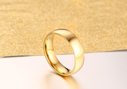 Gold color Stainless Steel Wedding Bands Shiny Crystal Ring for Female Male Jewelry 6mm Engagement Ring