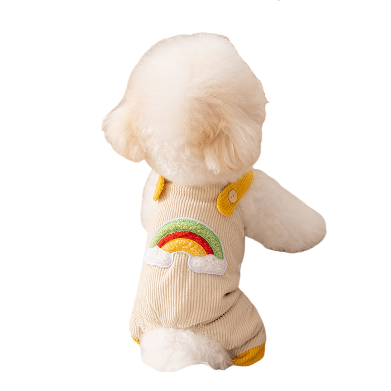 Dog Jumpsuit Pet Rainbow Corduroy Dog Pants Dog Overalls For Small Dogs Puppy Autumn-Winter Dog Pants