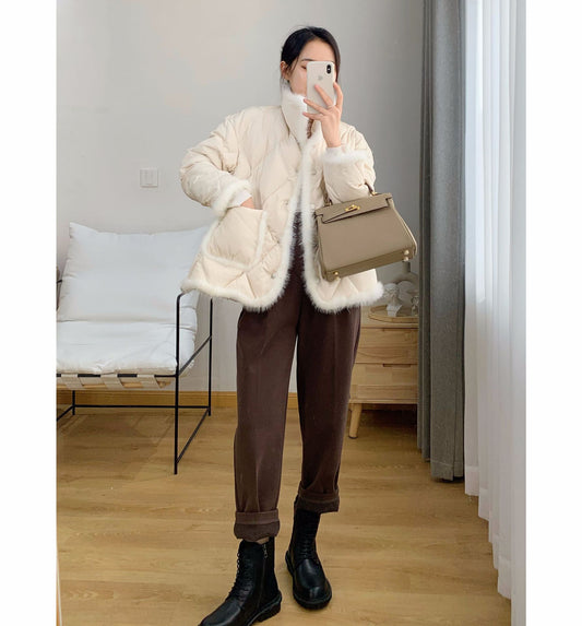 Mink Fur Stitching White Duck Down Short Jacket Women