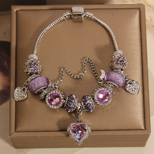 Special Interest Light Luxury Purple Glass Bead Love Pendant Bracelet