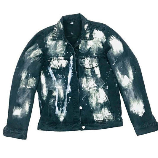 Denim jacket female black graffiti