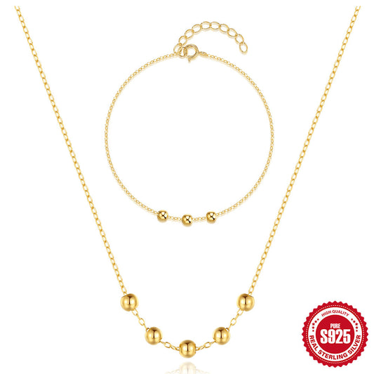 S925 Sterling Silver Slidable Round Beads Necklace Bracelet