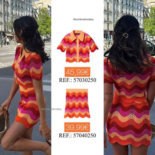 Single-breasted Sweater Mesh Skirt Knitting Suit Women