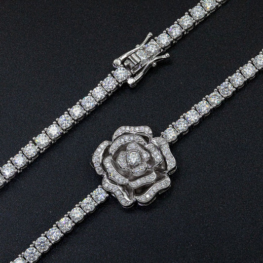 925 Silver Set Moissanite Hip-hop Personalized Rose Necklace