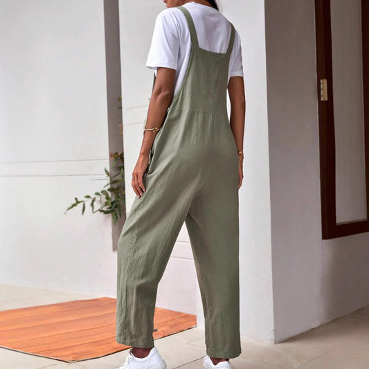 Casual Pocket Maternity Pants Adjustable Waist Loose-fitting Overalls