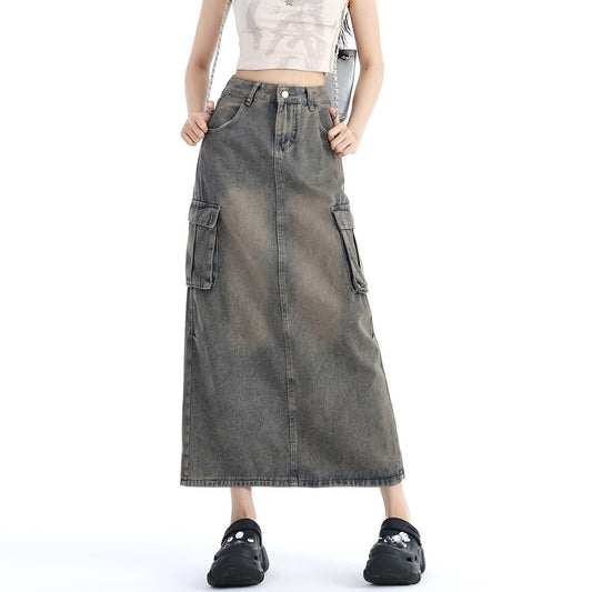 Fashion Cement Gray Denim Skirt For Women