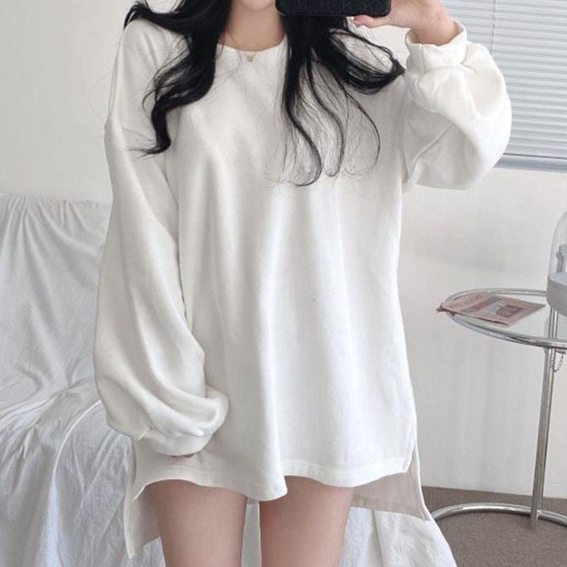 French Style Split Long Sleeve Top Plus Casual Knitted Sweater Vest For Women