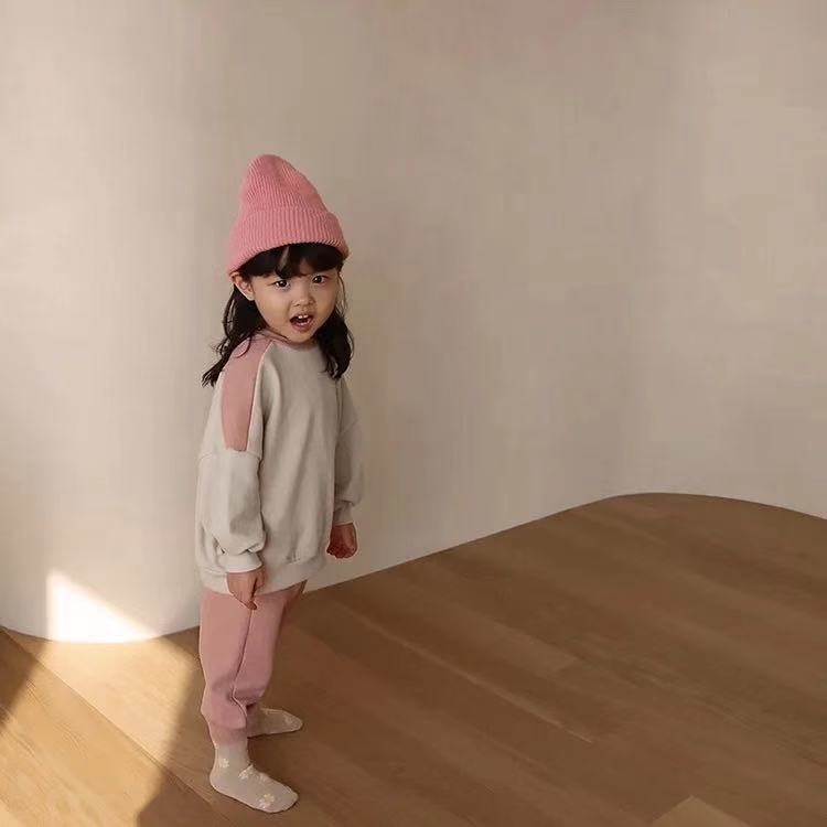 Contrast Color Long Sleeve Boys And Girls Embroidered Animal Sweatshirts Two-Piece Set