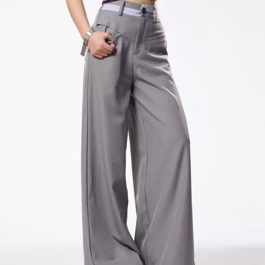 Vintage Crumpled Wide Leg Draping Matchet Pants Suit Pants For Women
