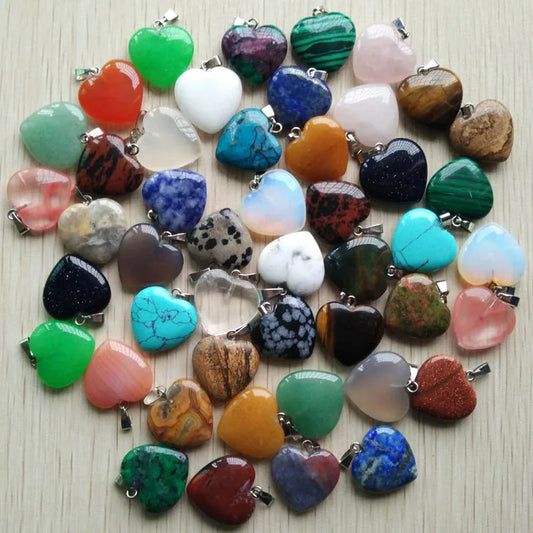 Wholesale 50pcs/lot Assorted heart natural stone charms fashion pendants 20mm for jewelry making Good Quality