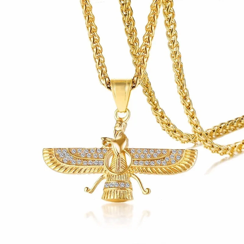 Ahura Mazda Zoroastrian Farvahar Wing Necklace Pendant Stainless Steel Medyan religi Achaemenian Men Jewelry
