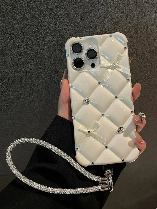 for iPhone 17 Pro Max Case Luxury Glitter C Designer Diamond Glitter Strap Chain Phone Cover for iPhone 16 14 15 13 16e 12 11