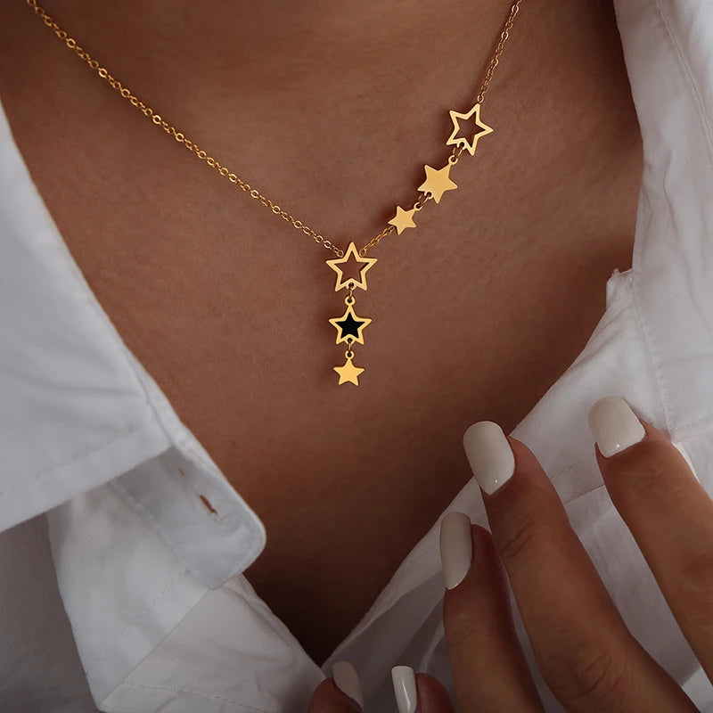 Star Pendant Necklace for Women High Quality Stainless Steel Gold Plated Chain Black Acrylic Fashion Jewelry Accesories