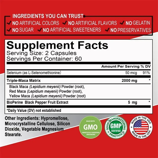 Maca Root Capsules - To Support Energy, Endurance and Performance, Builds Muscle and Strength