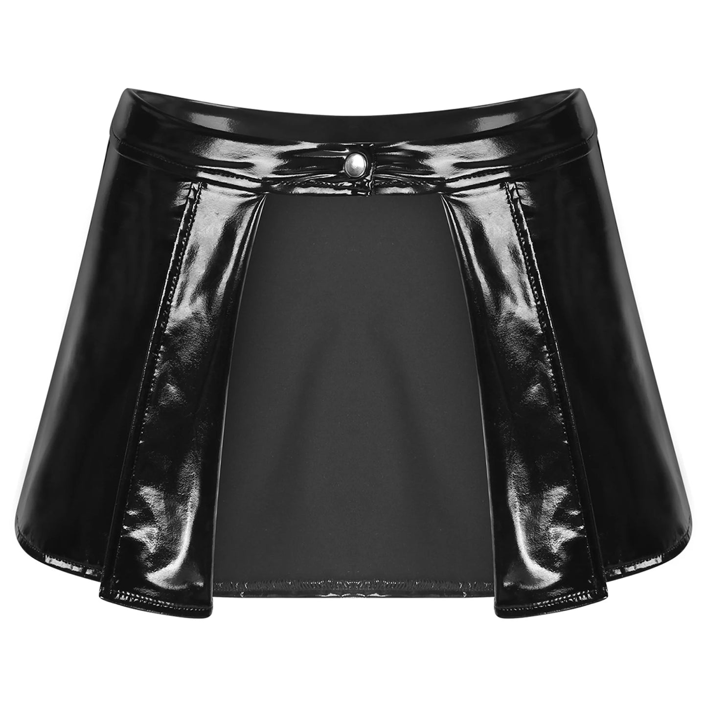 Womens Patent Leather Mini Skirt Female Wet Look Clubwear Rave Custom for Pole Dancing Open Front One Button Bodycon Skirts