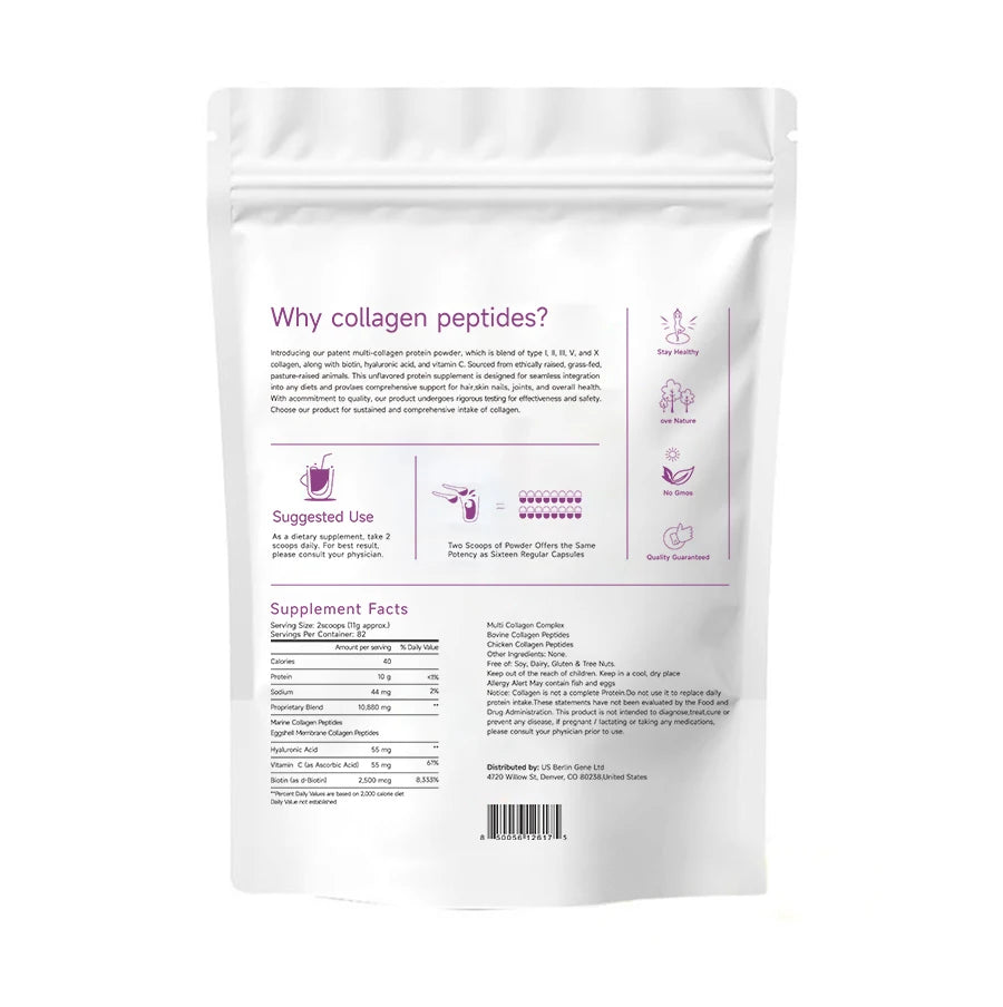 Micro Ingredients Multi Collagen Peptides Powder, 1lb Vitamin C & Hyaluronic Acid Unflavored Supports Hair, Skin