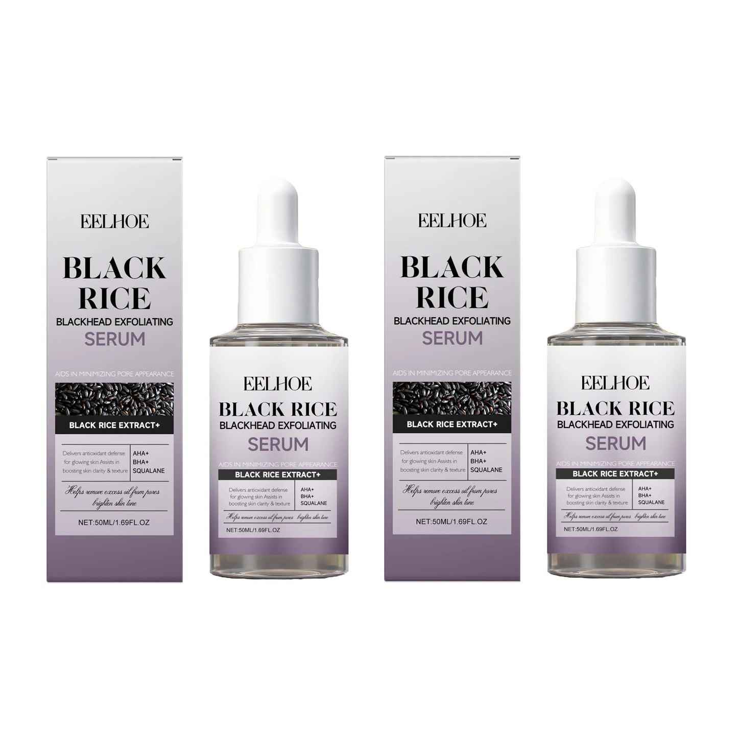 eelhoe Black & White Rice Exfoliating Serum Set BHA Niacinamide Pore Minimizing & Brightening Blackhead Whitehead Remover Skincare Set