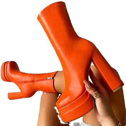 Woman Shoes New in Fashion Platform Boots Ladies High Quality Luxury Women Leather Boots Super High Heels Boots Women