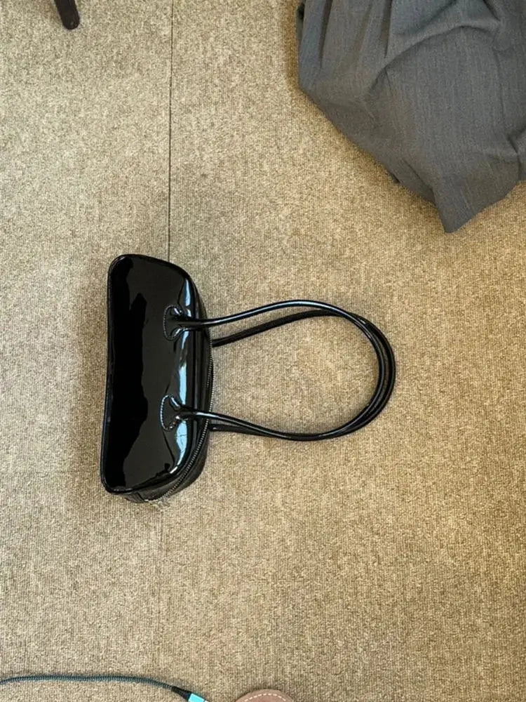 JIAERDI Red Underarm Bag Purse Women High Street Hot Girls Patent Leather Casual Handbag Female Vintage Bowling Bag Aesthetic