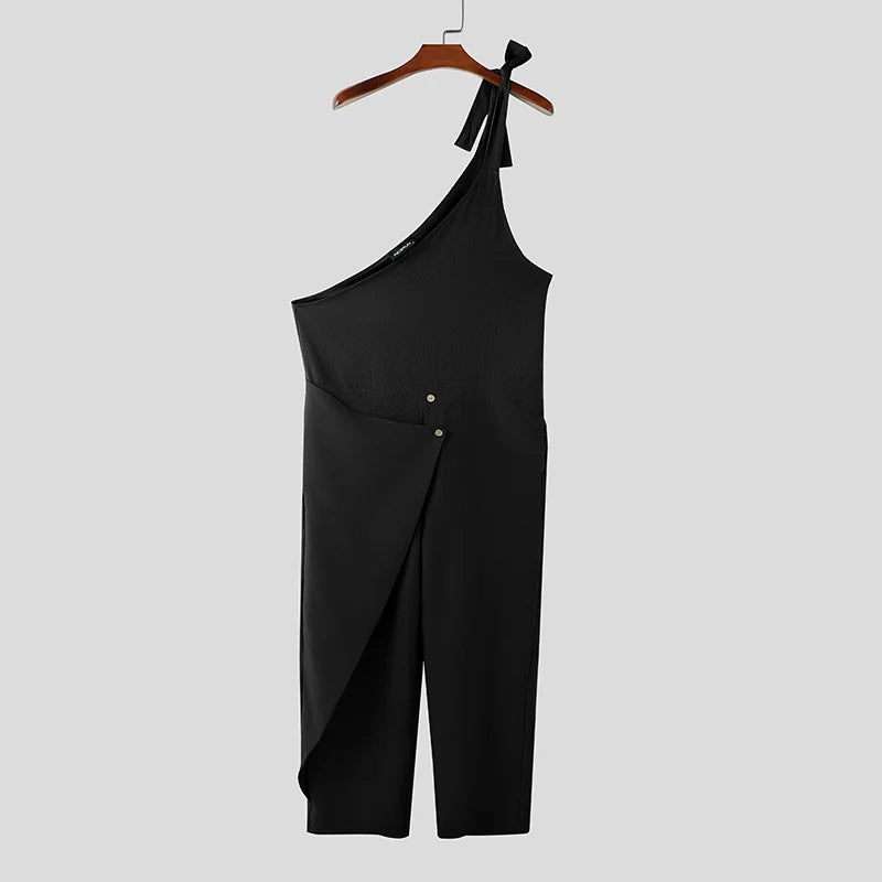 Men Jumpsuits Solid Color Sleeveless Casual Male Rompers Streetwear Loose INCERUN 2026 Lace Up Fashion Playsuits Men Overalls