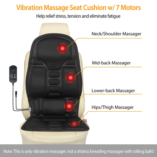 Back Massager Seat Cushion Electric Massage Car Seat Cushion with Heating Function 8 Vibration Modes 3 Intensity Levels