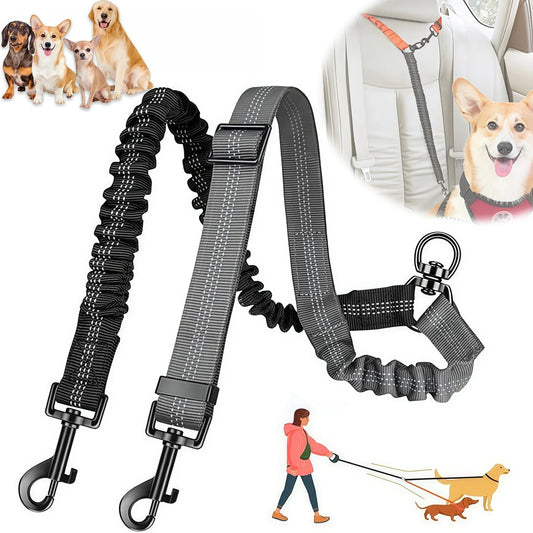 2 in 1 Dual-Lead Dog Leash System for Two Dogs Heavy-Duty Dual Leash with Attachment Points, Compatible with Harnesses & Collars