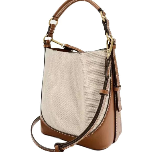 Fashion New Women's Bag Brown Drawstring Portable Crossbody Wide Drawstring Bucket Bag