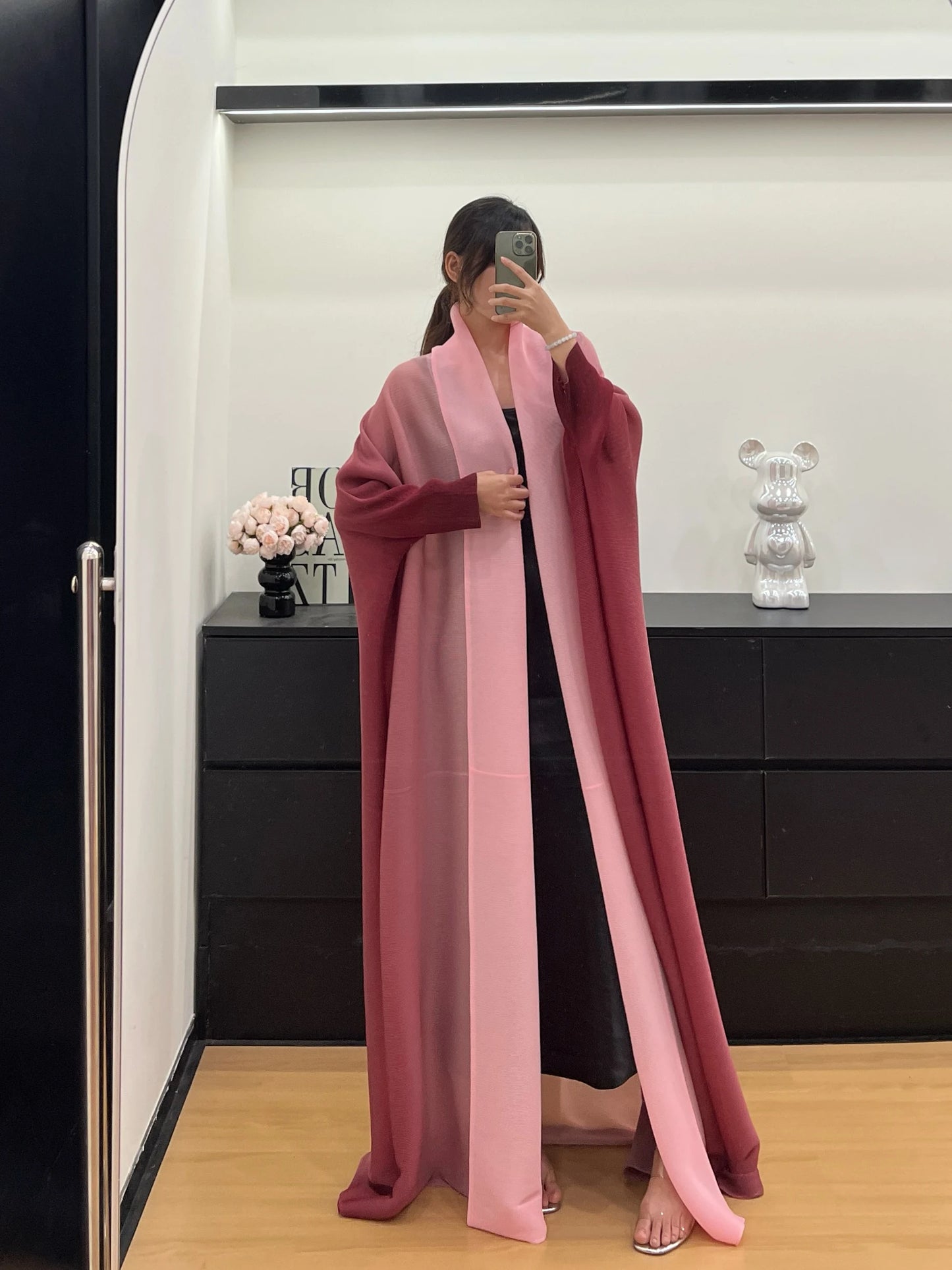 Wrinkled Women's Windbreaker Jacket Bat Sleeve Scarf Collar, Gradient Long Robe Fashion Retro Coats and Jackets Women
