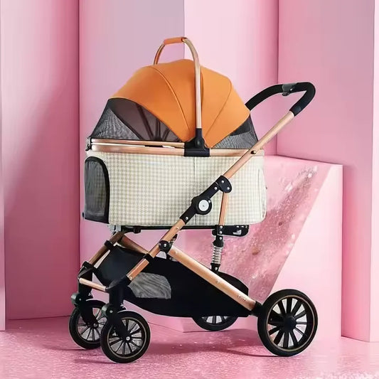 Pet Stroller Comfortable Pet Travel Carrier For Small Medium Dog Cat Folding Puppy Trolley With Storage Basket Pet Carriers