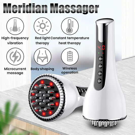 Electric Microcurrent Meridian Brush Body Massager GuaSha Red Light Hot Compress Scraping Lymphatic Drainage Device Fat Burner