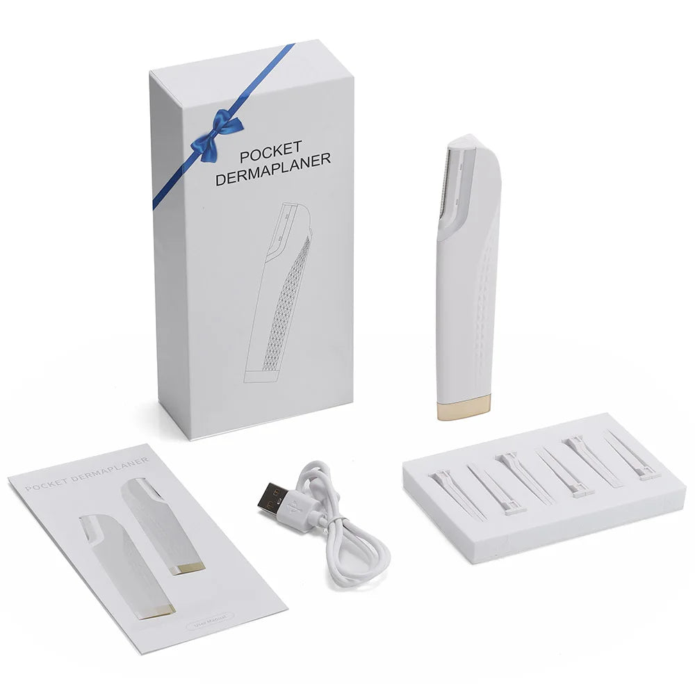 Electric Women Sonic Dermaplaning Razor Facial Exfoliation Hair Remover LED Face Fuzz Hair Scraper 6 Cutter Head Portable Shaver