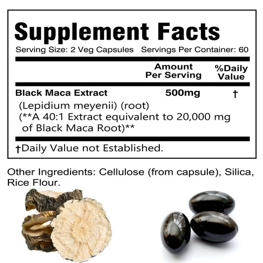 Black Maca Root Supplement - Improves Strength, Endurance and Mood, Enhances Performance and Boosts Energy