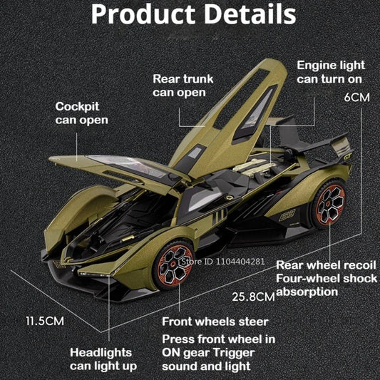 Lambor V12 Apollo EVO 1:18 Model Car Diecast Alloy Car Doors Opened Sound Light Pull Back Miniature Sportscar Collect Decoration