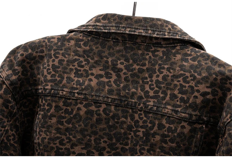 Spring Vintage Leopard Print Denim Jacket Women Slim Short Cowboy Outerwear Chaquetas Mujer Casual Zipper Jeans Jackets Female